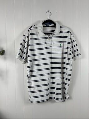 Polo Ralph Lauren Striped Polo Shirt White Navy Green Pony Size L
